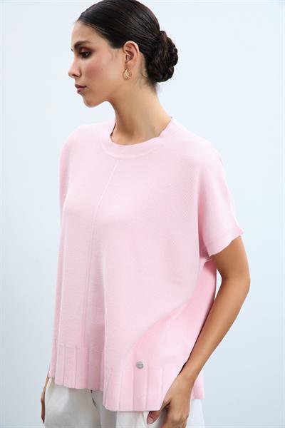 Свитер с круглым вырезом и короткими рукавами и пайетками KZK10858PUDRA