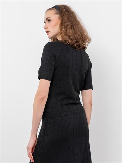 Свитер с круглым вырезом и металлизированной пряжкой KZK9598SIYAH