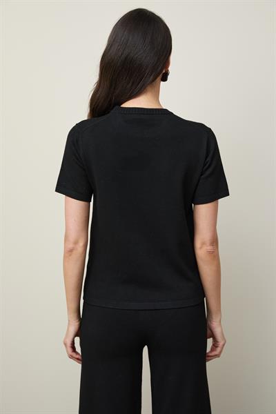 Джемпер с круглым вырезом и мини-пайетками KZK12742SİYAH