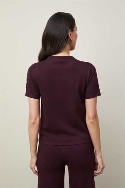 Джемпер с круглым вырезом и мини-пайетками KZK12742BORDO