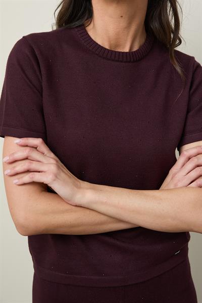 Джемпер с круглым вырезом и мини-пайетками KZK12742BORDO