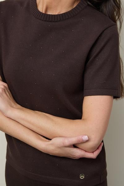 Джемпер с круглым вырезом и мини-пайетками KZK12742KAHVE