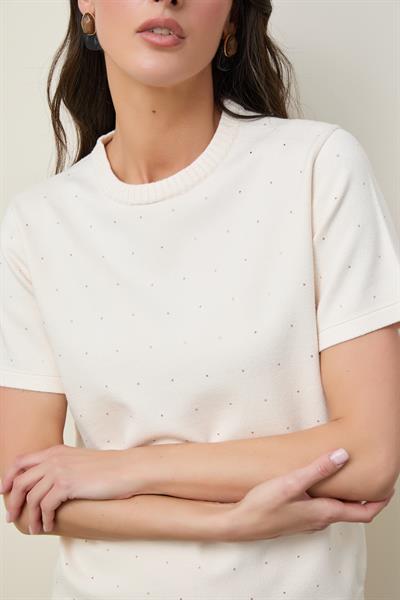 Джемпер с круглым вырезом и мини-пайетками KZK12742KEMİK