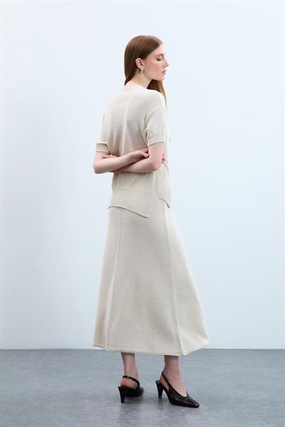 Свитер С Круглым Воротником И Пайетками С Вязаным Узором KZK10770 KEMİK