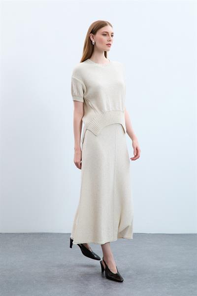 Свитер С Круглым Воротником И Пайетками С Вязаным Узором KZK10770 KEMİK