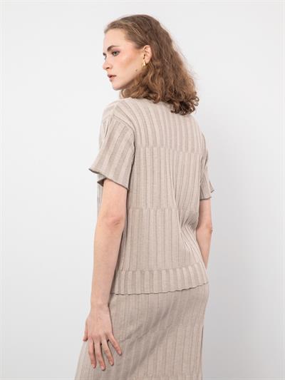 Вязаный игривый свитер с круглым вырезом KZK9482BEJ