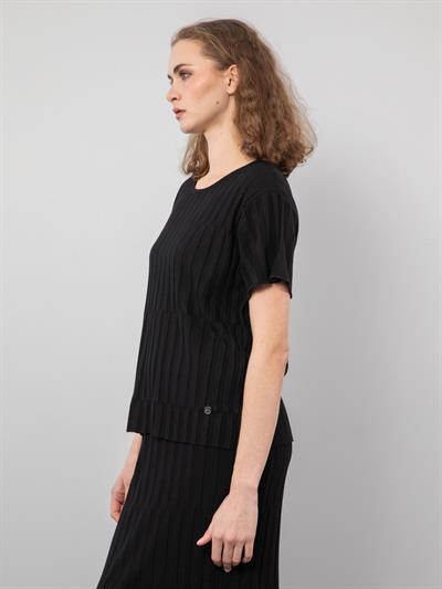 Вязаный игривый свитер с круглым вырезом KZK9482SIYAH