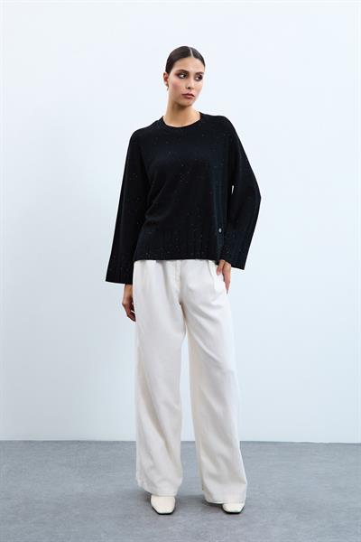 Свитер с круглым вырезом и пайетками KZK10848SIYAH