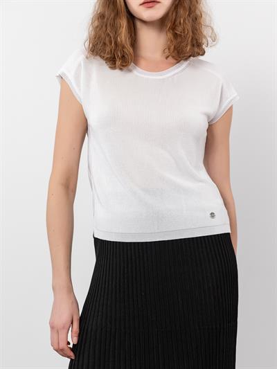 Свитер с круглым вырезом и разрезами KZK9726BEYAZ