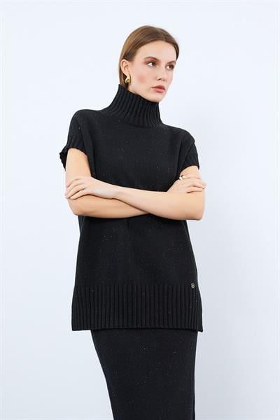 Свитер с воротником-кашне из кашемира и шерсти SVT9854SİYAH