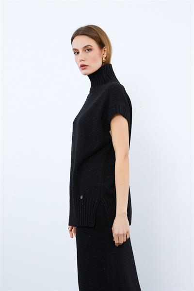 Свитер с воротником-кашне из кашемира и шерсти SVT9854SİYAH