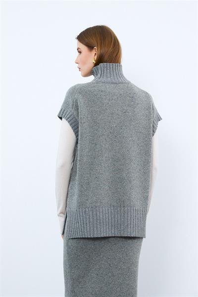 Свитер с воротником-кашне из кашемира и шерсти SVT9854GRİ