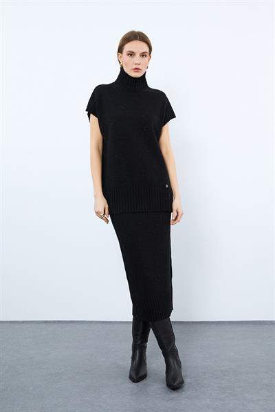 Юбка с высокой талией из кашемира и шерсти ETK9854SİYAH