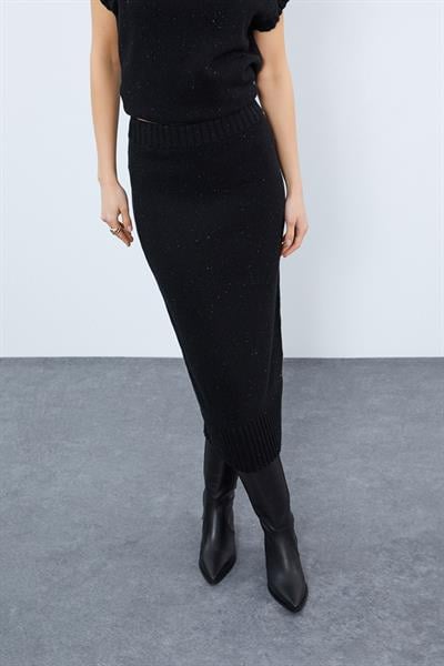 Юбка с высокой талией из кашемира и шерсти ETK9854SİYAH