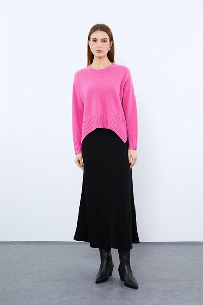 Юбка миди с деталями из смеси кашемира и шерсти. ETK10052SİYAH