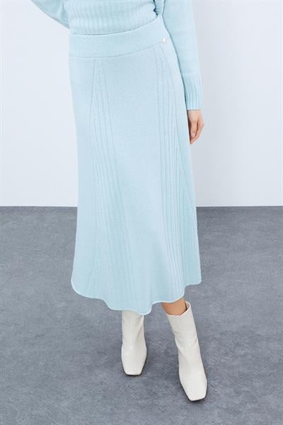 Юбка миди с деталями из смеси кашемира и шерсти. ETK10052AÇIK MAVİ 
