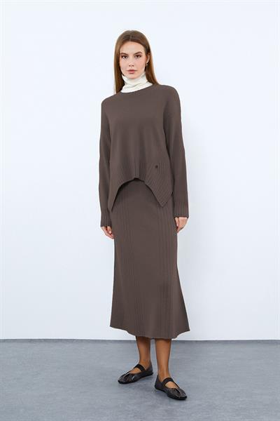 Юбка миди с деталями из смеси кашемира и шерсти. ETK10052KAHVE