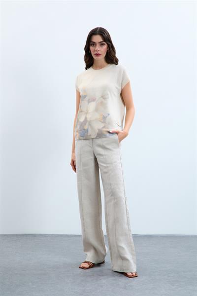 Свитер с металлизированной веревкой и цветочным принтом KZK9900BEJ