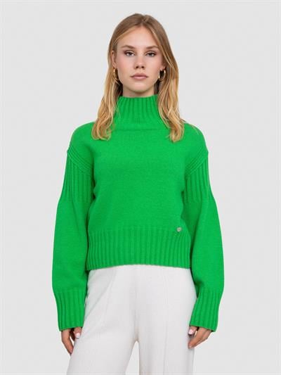 Свитер с капюшоном и реистыми деталями KZK6072YESIL