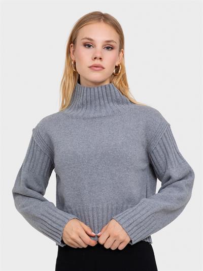 Свитер с капюшоном и реистыми деталями KZK6072GRI