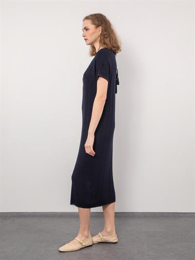 Платье из металлизированной веревки с фактурной деталью на спине ELB9234LACİVERT