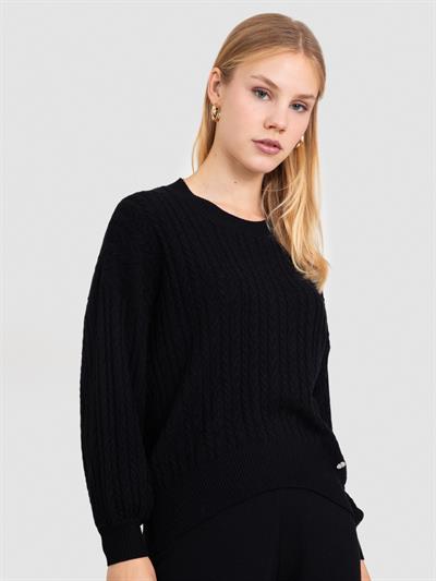 Свитер косой вязки с круглым вырезом KZK8640SIYAH
