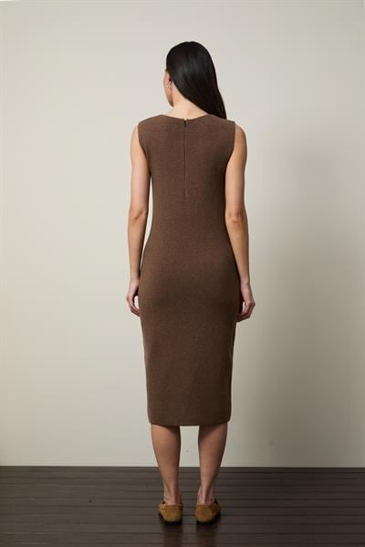 Платье миди из кашемировой смеси с брошь-деталью ELB13420KAHVE