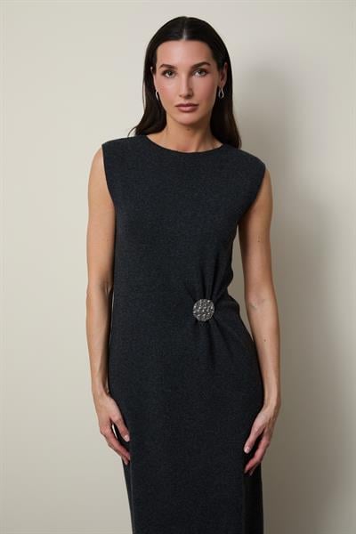 Платье миди из кашемировой смеси с брошь-деталью ELB13420ANTRASİT