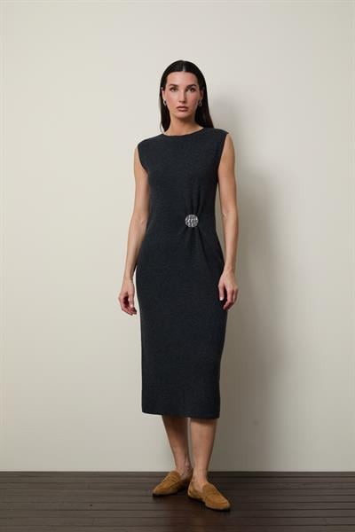 Платье миди из кашемировой смеси с брошь-деталью ELB13420ANTRASİT