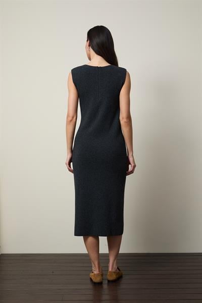 Платье миди из кашемировой смеси с брошь-деталью ELB13420ANTRASİT