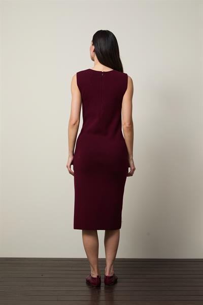 Платье миди из кашемировой смеси с брошь-деталью ELB13420BORDO