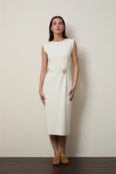 Платье миди из кашемировой смеси с брошь-деталью ELB13420KEMİK