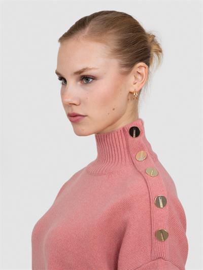 Свитер с главным воротником из смесей кашемира, шерсти и пуговиц и KZK6972PUDRA