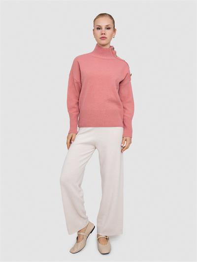 Свитер с главным воротником из смесей кашемира, шерсти и пуговиц и KZK6972PUDRA