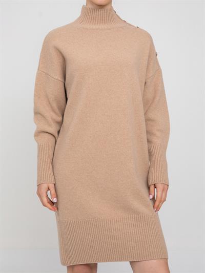 Платье из смешанной шерсти и кашемира с воротником-стойкой ELB6974BEJ