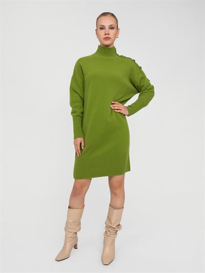 Платье из смешанной шерсти и кашемира с воротником-стойкой ELB6974YESIL
