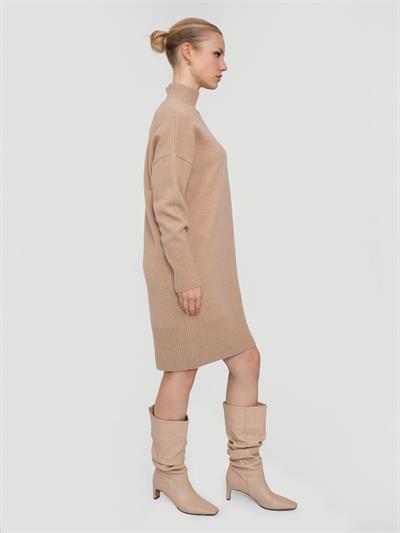 Платье из смешанной шерсти и кашемира с воротником-стойкой ELB6974BEJ
