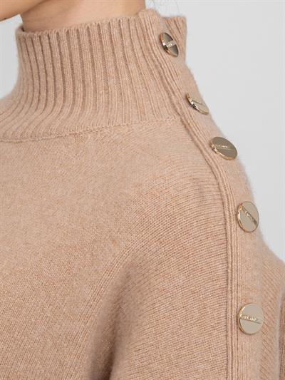 Платье из смешанной шерсти и кашемира с воротником-стойкой ELB6974BEJ