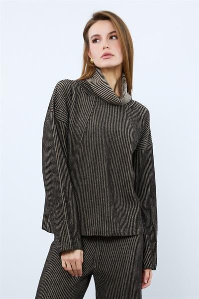 Свитер с высоким воротником из смеси кашемира и шерсти KZK9770KAHVE BEJ