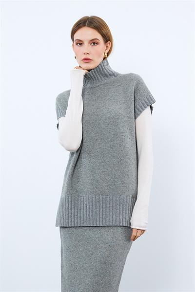 Свитер с воротником-кашне из кашемира и шерсти SVT9854GRİ