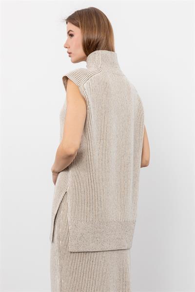Жилет мулине с высоким воротником из смеси кашемира и шерсти SVT9756BEJ KEMIK