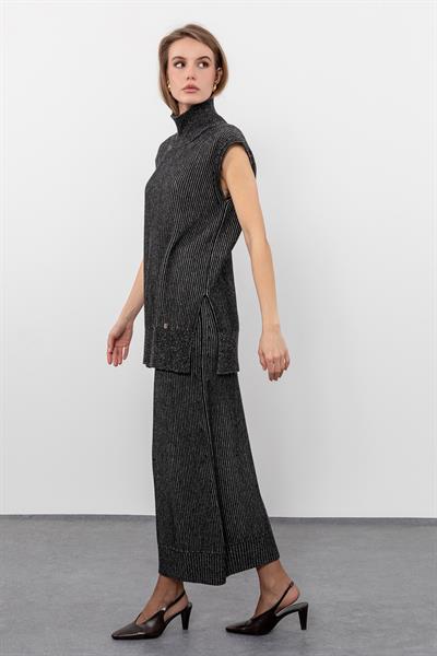 Жилет мулине с высоким воротником из смеси кашемира и шерсти SVT9756SIYAH GRİ