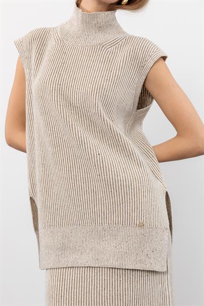 Жилет мулине с высоким воротником из смеси кашемира и шерсти SVT9756BEJ KEMIK