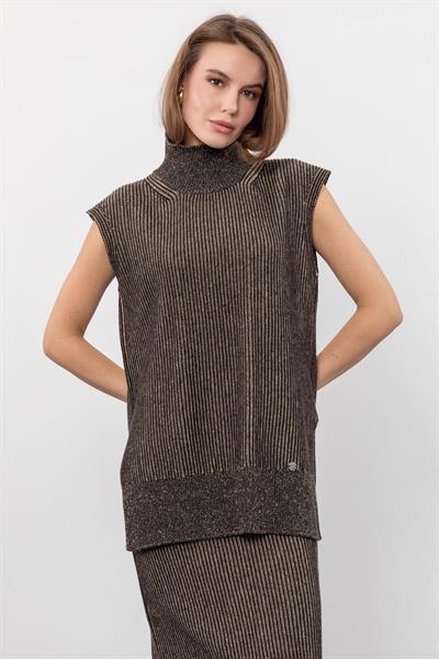 Жилет мулине с высоким воротником из смеси кашемира и шерсти SVT9756KAHVE BEJ