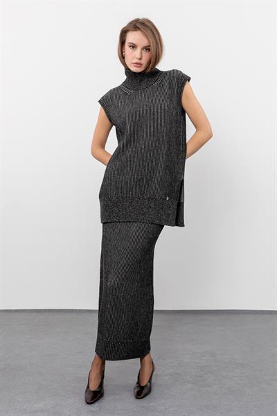 Жилет мулине с высоким воротником из смеси кашемира и шерсти SVT9756SIYAH GRİ