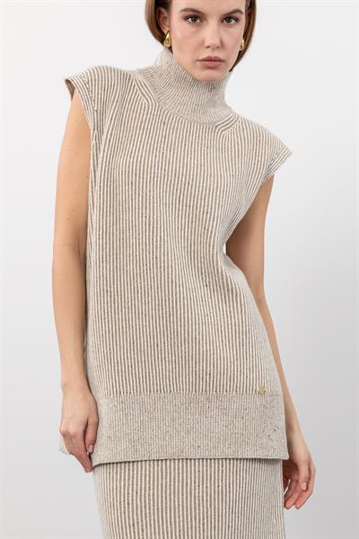 Жилет мулине с высоким воротником из смеси кашемира и шерсти SVT9756BEJ KEMIK