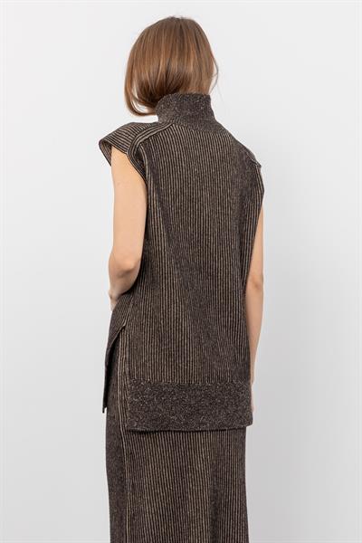 Жилет мулине с высоким воротником из смеси кашемира и шерсти SVT9756KAHVE BEJ