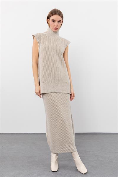 Жилет мулине с высоким воротником из смеси кашемира и шерсти SVT9756BEJ KEMIK