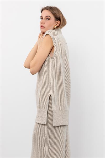 Жилет мулине с высоким воротником из смеси кашемира и шерсти SVT9756BEJ KEMIK