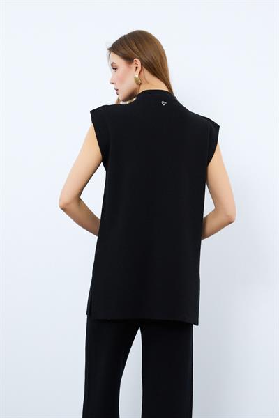 Туника из смеси кашемира и шерсти с высоким воротником и разрезами TNK10012SIYAH